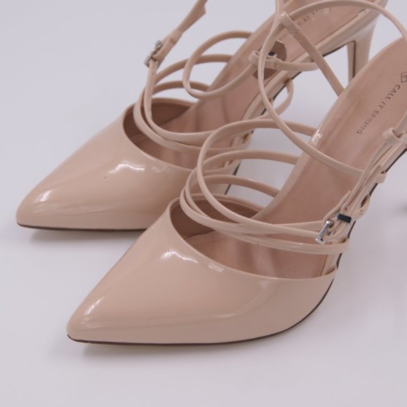 Call It Spring Women's Cream Point Toe Slingback Straps Heel Shoes - Picture 3 of 4
